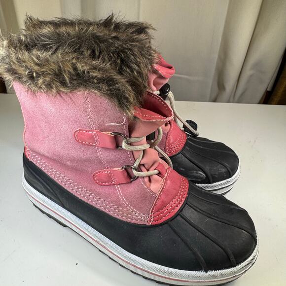 Cat & Jack Snow Boots Pink with Thinsulate Lining and Faux Fir Girls Size 4 - Picture 1 of 10